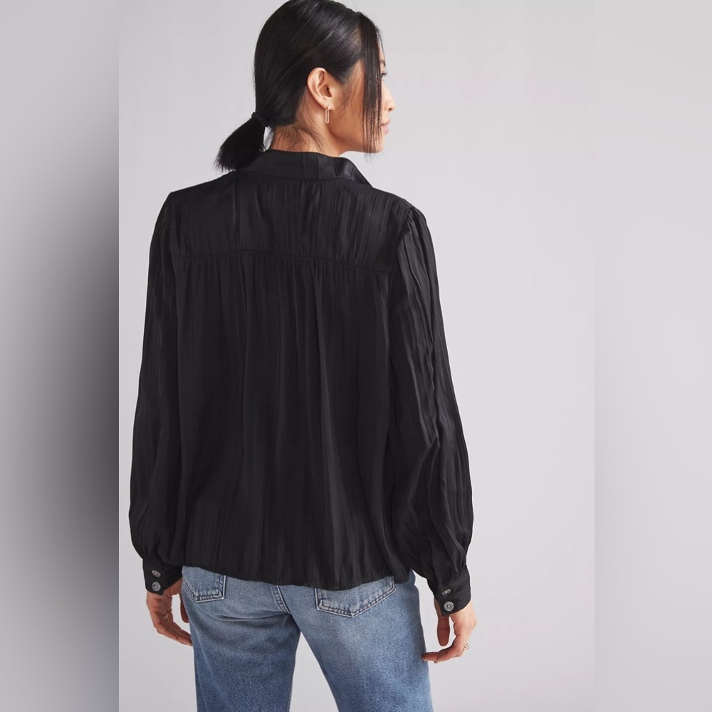 Anthropologie Relaxed Shimmer Blouse Black‎ Size S NWT - Picture 4 of 12